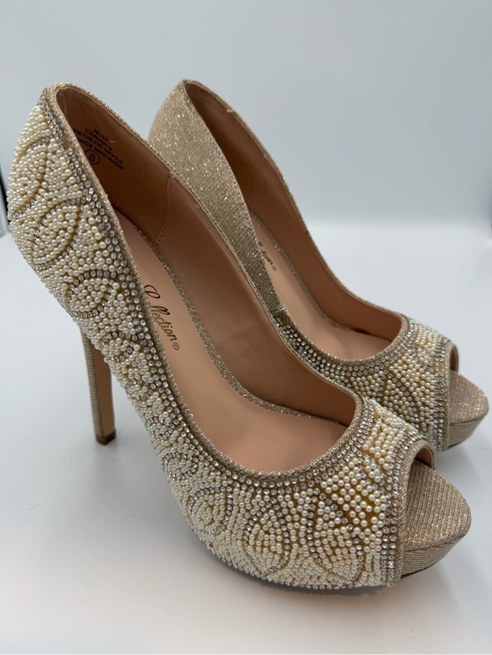 Embellished Gold Peep-Toe High Heels